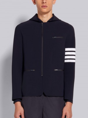 Thom Browne 4-Bar Stripe Hooded Compression Sport Uomo Giacche Blu Marino | LZL86P25190