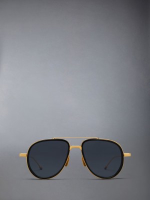 Thom Browne Acetate And Titanium Aviator Uomo Occhiali da Sole Oro | WBB89T29884