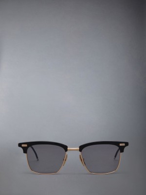 Thom Browne Acetate And Titanium Rectangular Uomo Occhiali da Sole Nere | UMI91F58482