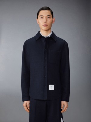 Thom Browne Boiled Cotton Wool Herringbone Oversized Uomo Camicie Blu | QLO08O51836