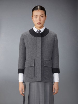 Thom Browne Boiled Merino Wool Double Face Stitch Donna Cardigan Grigie | PHU13N14784