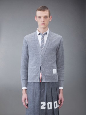 Thom Browne CASHMERE PIQUE 2003 V-NECK Uomo Cardigan Grigie | TYJ47N38059