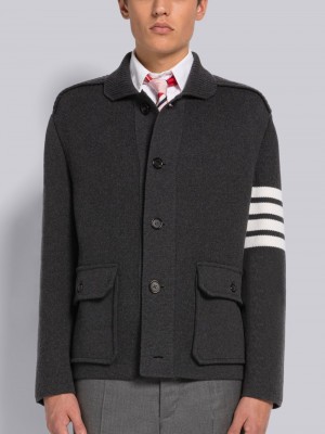 Thom Browne COTTON CASHMERE INTERLOCK 4-BAR POLO COLLAR Uomo Giacche Grigie | XNO48B00333