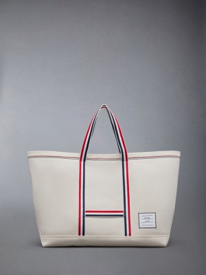 Thom Browne Canvas Stripe Medium Tool Donna Borse Tote Bianche | SQP51X27243