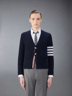 Thom Browne Cashmere 4-Bar Classic Uomo Cardigan Blu | UNU68W64951