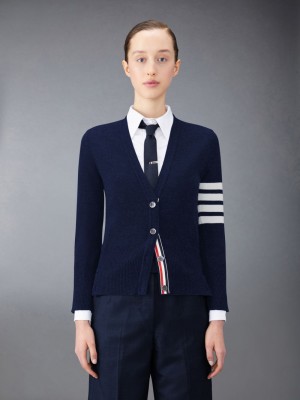 Thom Browne Cashmere 4-Bar Classic V-Neck Donna Cardigan Blu | FHI12R49607