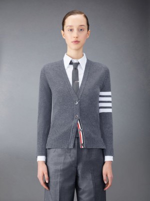 Thom Browne Cashmere 4-Bar Classic V-Neck Donna Cardigan Grigie | TWQ23Y62771