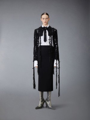 Thom Browne Cashmere Silk Cable Ladder Stitch Cropped Crewneck Donna Cardigan Nere | GSR01O68570