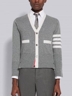 Thom Browne Cashmere Stripe V-Neck Uomo Cardigan Grigie | WXL24Y40974