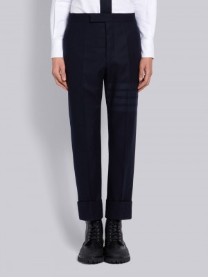 Thom Browne Cashmere Wool Flannel Classic Tonal 4-Bar Uomo Pantaloni Blu Marino | RVR59I47669