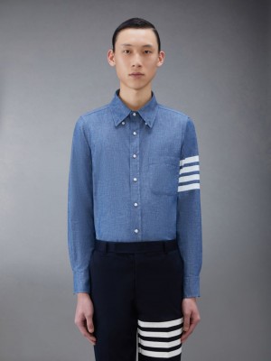 Thom Browne Chambray 4-Bar Uomo Camicie Blu | GZC38P67484