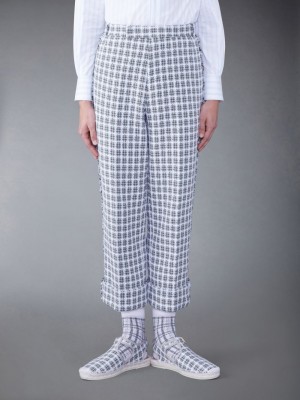 Thom Browne Check Summer Tweed Fray Sack Uomo Pantaloni Grigie | ABP82B50684