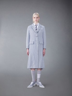 Thom Browne Check Summer Tweed Fray Wide Lapel Donna Cappotti Grigie | GNE45H57390