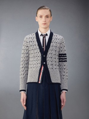 Thom Browne Classic 4-Bar Cable Uomo Cardigan Grigie | IHU16R17116