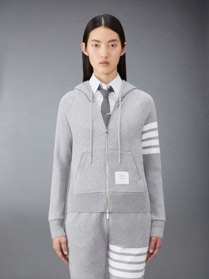 Thom Browne Classic Loopback Full Zip Donna Felpa con Cappuccio Grigie | IJE25V21459