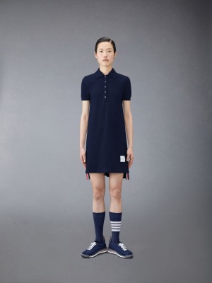 Thom Browne Classic Pique Stripe Polo Donna Vestito Blu | ICO46O96757