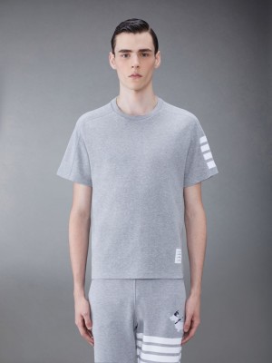 Thom Browne Cotton 4-Bar Short Sleeve Uomo Magliette Grigie | MAC77H30367