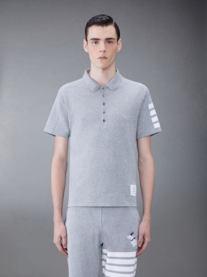 Thom Browne Cotton 4-Bar Short Sleeve Uomo Polo Grigie | NBD01P52056