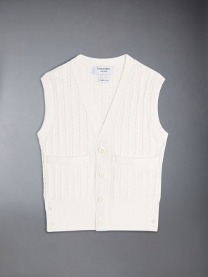 Thom Browne Cotton Cable Knit V-neck Cardigan Ragazzo Gilet Bianche | ZGH57R89799