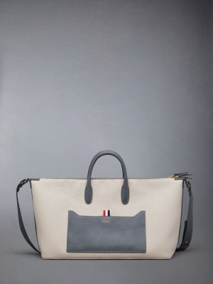 Thom Browne Cotton Canvas Medium Donna Borsa Da Viaggio Beige | MTA82L51983