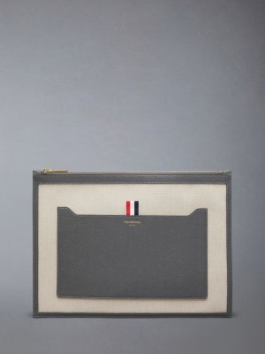 Thom Browne Cotton Canvas Medium Donna Pochette Beige | ICV49Y74791