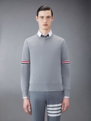 Thom Browne Cotton Milano Stripe Uomo Pullover Grigie | XNB69F08141