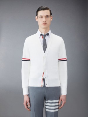 Thom Browne Cotton Milano V-Neck Uomo Cardigan Bianche | TZT60A14157