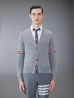 Thom Browne Cotton Milano V-Neck Uomo Cardigan Grigie | KQJ27O53236