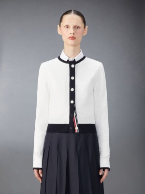 Thom Browne Cotton Pointelle Tuck Stitch Donna Cardigan Bianche | UZY71L54384