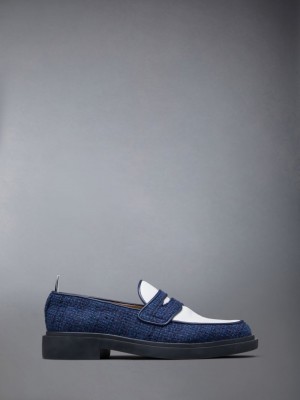 Thom Browne Cotton Tweed Lightweight Rubber Sole Classic Penny Donna Mocassini Blu | AUJ82P91273