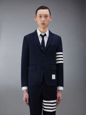 Thom Browne Cotton Twill 4-Bar Unconstructed Classic Sport Uomo Cappotti Blu | WSA31A06644