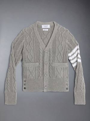 Thom Browne Cotton V-neck Ragazza Cardigan Grigie | UXT81R90072