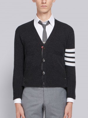 Thom Browne Dark Cashmere 4-Bar Short V-Neck Uomo Cardigan Grigie | HPW91U30924