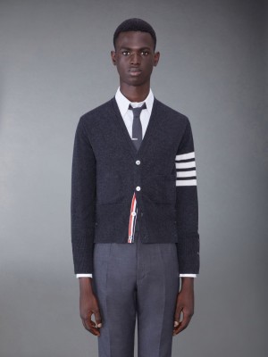 Thom Browne Dark Cashmere 4-bar V-neck Uomo Cardigan Grigie | JWW07U05273