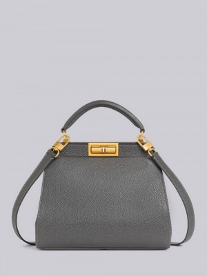 Thom Browne Dark Pebble Grain Leather Small Doctor Donna Borse Tote Grigie | DLX14J04654