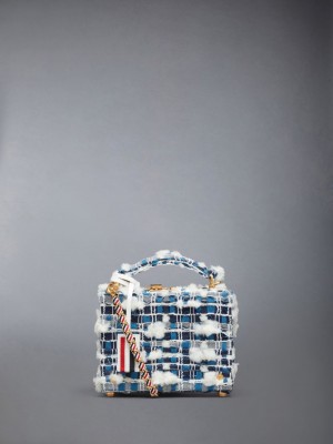 Thom Browne Denim Pouf Tweed Woven Chain Micro Attache Case Uomo Borse Crossbody Blu | NLB56U06834