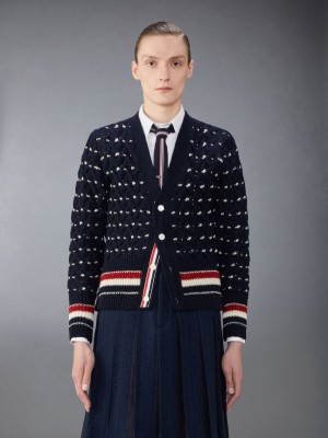 Thom Browne Donegal Cable Classic Uomo Cardigan Blu | MVU76J10137