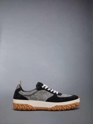 Thom Browne Donegal Tweed Cable Knit Sole Letterman Uomo Sneakers Nere | NNK03U89877