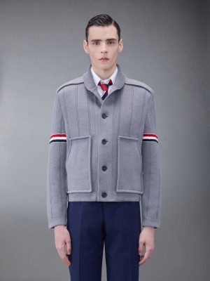 Thom Browne Double Face Cotton Cashmere Shawl Collar Uomo Giacche Grigie | GFZ23C03819