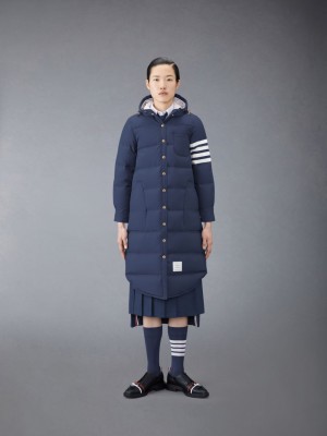 Thom Browne Downfilled Ripstop 4-Bar Hooded Shirtdress Donna Cappotti Blu | EWZ10E92627