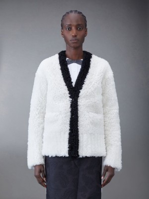 Thom Browne Dyed Shearling Donna Cardigan Bianche | RWO88X81286