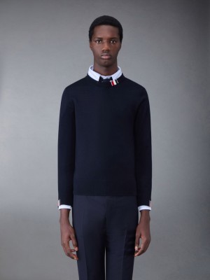 Thom Browne Fine Merino Jersey Stripe Relaxed Crew Neck Uomo Pullover Blu | ANB04U50355