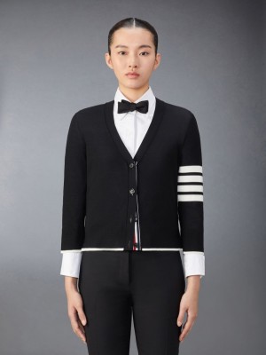 Thom Browne Fine Merino Wool 4-Bar Relaxed Fit Donna Cardigan Nere | ZZS71W97276