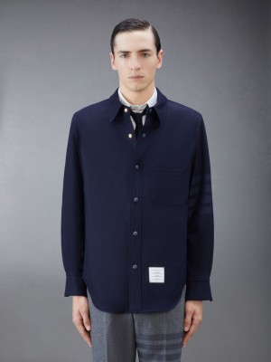 Thom Browne Flannel 4-Bar Shirt Uomo Giacche Blu | FOK59W22981