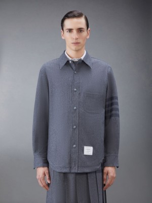 Thom Browne Flannel 4-Bar Shirt Uomo Giacche Grigie | RSK88G19552