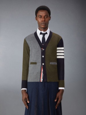 Thom Browne Funmix Fine Merino Wool 4-Bar Uomo Cardigan Blu | AIN48O57897