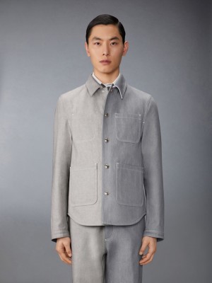 Thom Browne Funmix Washed Denim Contrast Topstitching Utility Patch Pocket Uomo Giacche Grigie | WRT55U17218