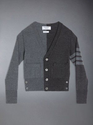 Thom Browne Funmix Wool 4-Bar V-neck Ragazzo Cardigan Grigie | AQT71R93420