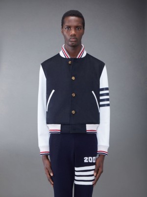 Thom Browne KNIT RIB 2003 4-BAR BLOUSON Uomo Giacche Blu | YWT80D80406