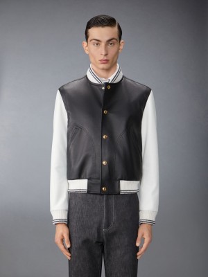 Thom Browne Lamb Grained Leather Contrast Topstitching Blouson Uomo Giacche Nere | PBN19K36271